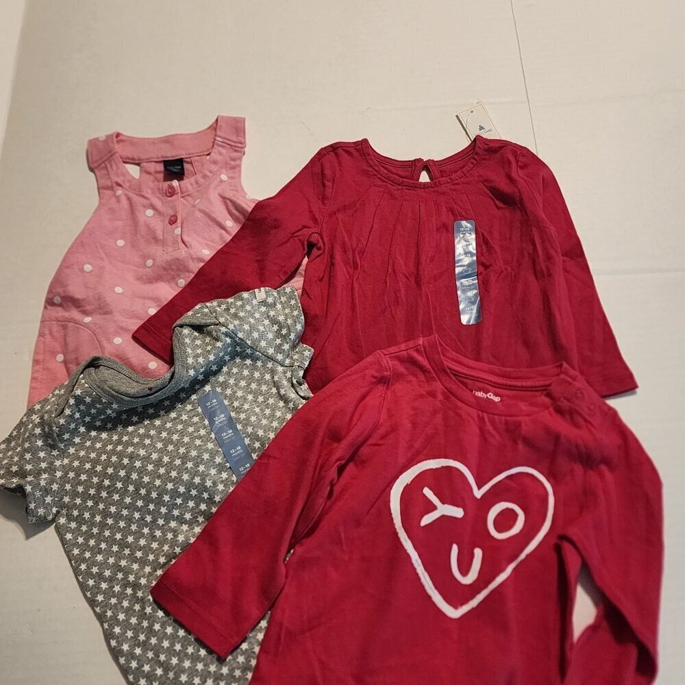 New Baby Gap 12-18 m girl bundle of 4 items dress bodysuit long sleeve shirts